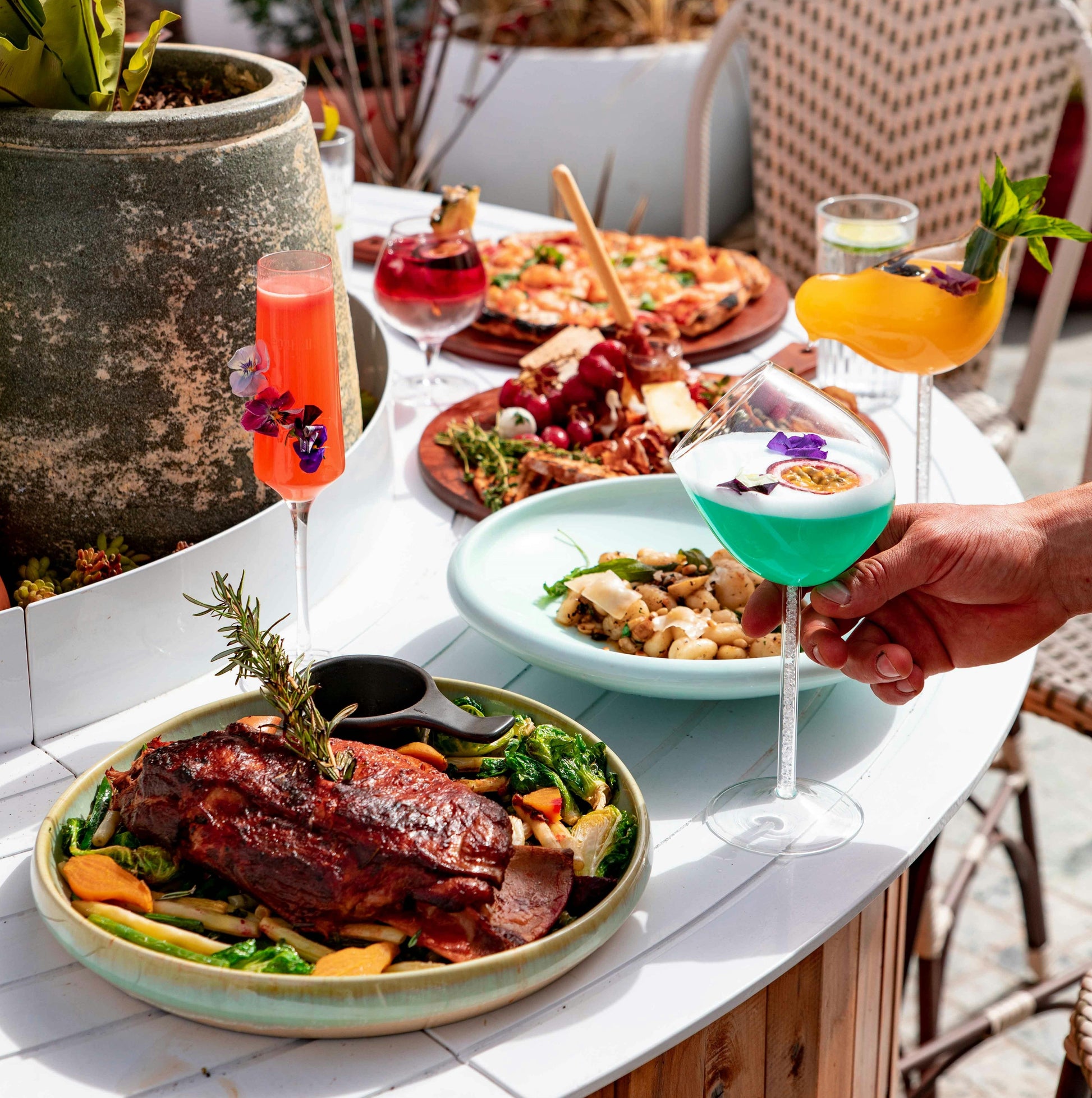 photo of food with cocktails